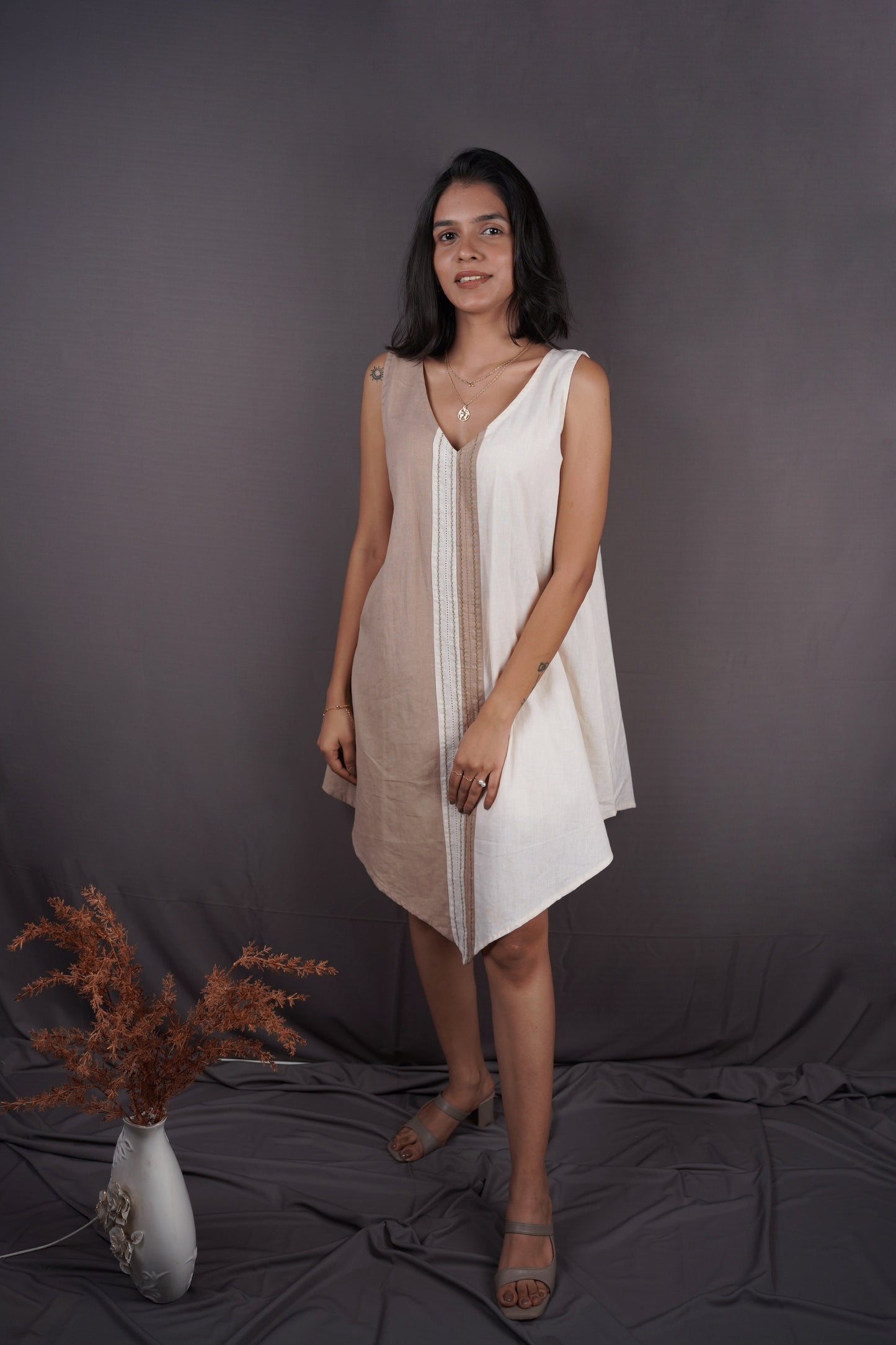 Two toned Ivory and Beige Dress.