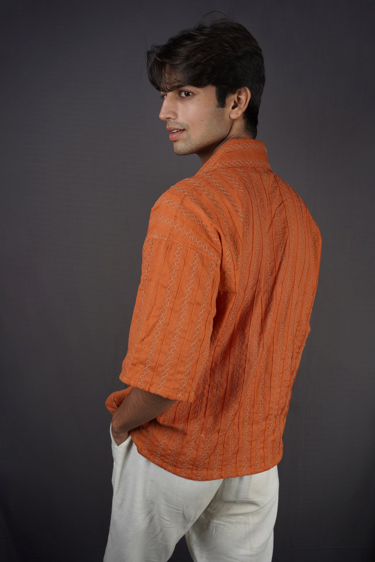 Rust all-over threadwork oversized shirt