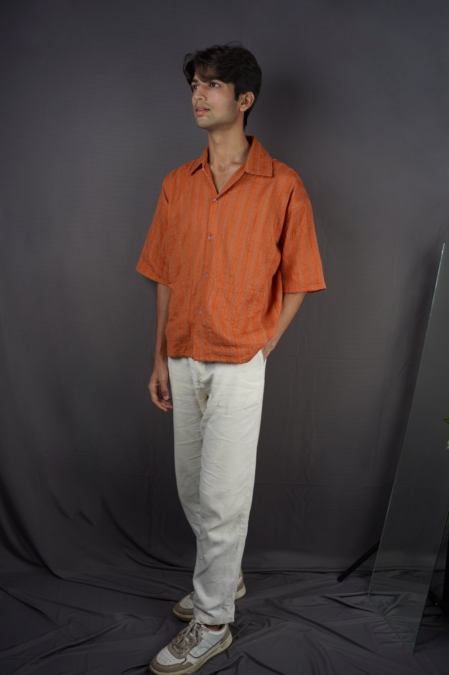 Rust all-over threadwork oversized shirt