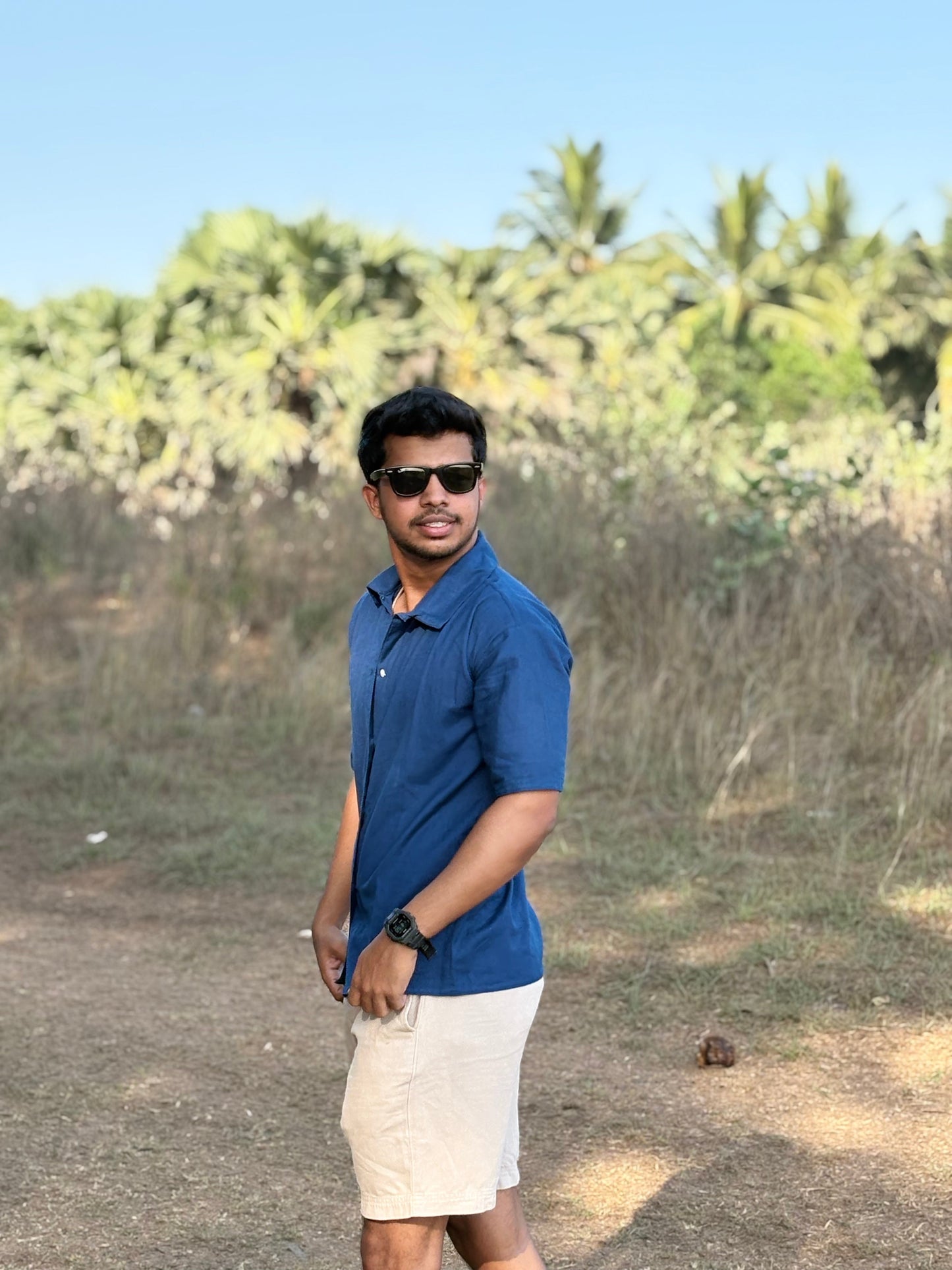 Navy Blue Cotton Flex Shirt.