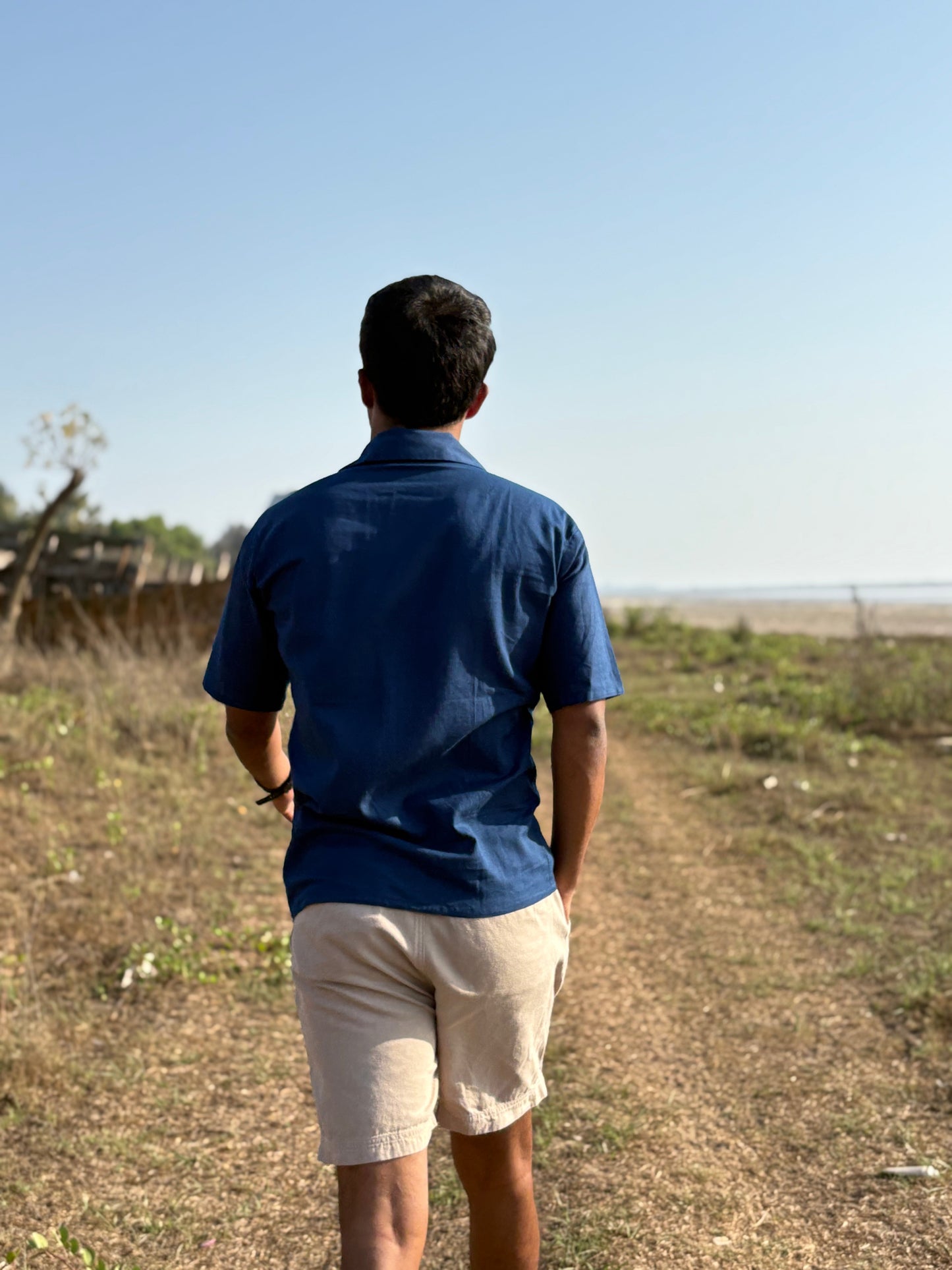 Navy Blue Cotton Flex Shirt.