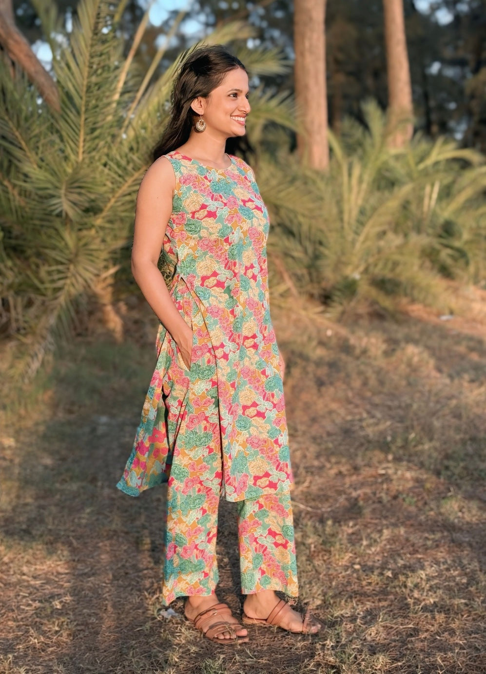 Multicolour Sleeveless Coord Set