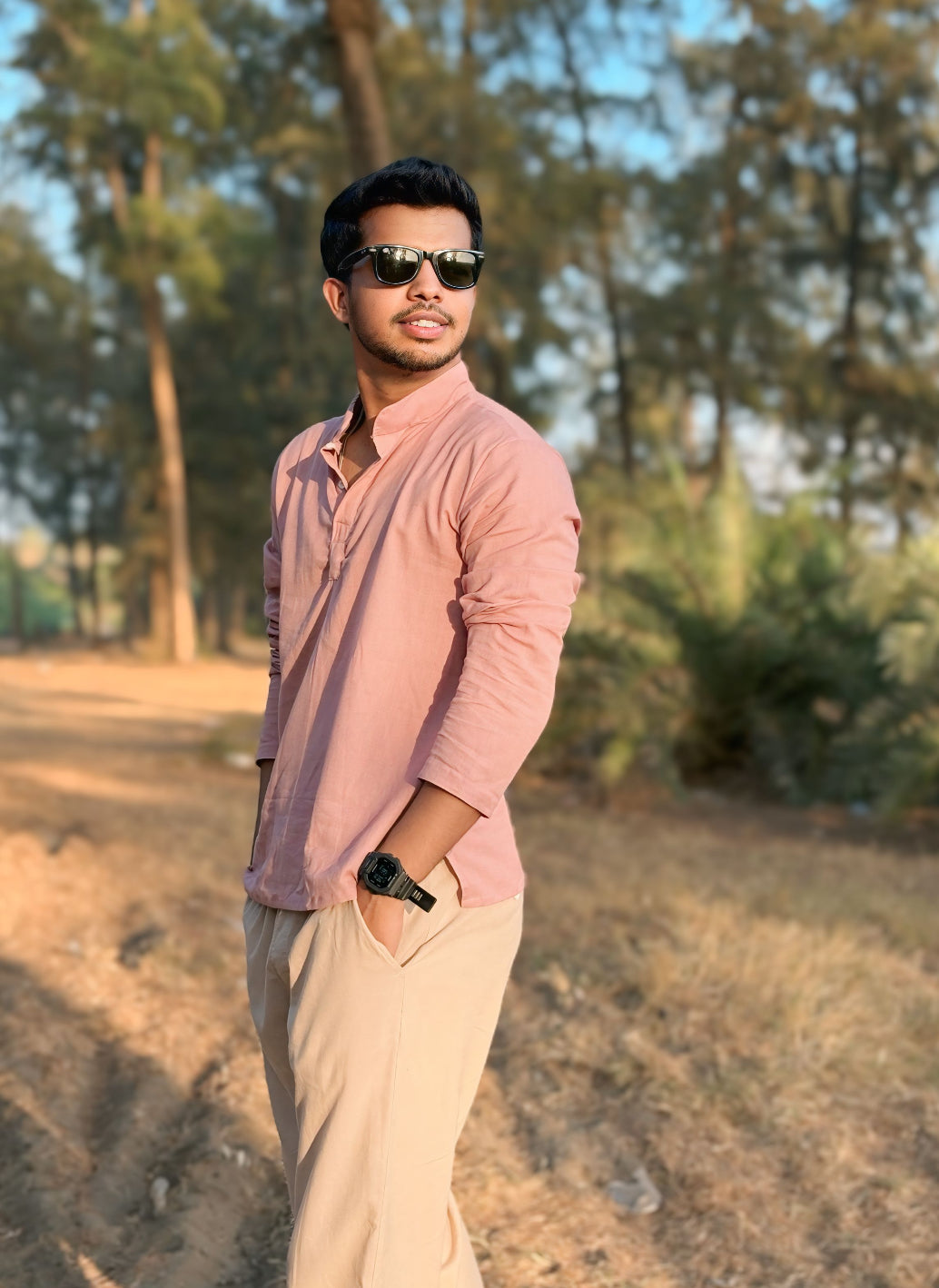 Onion Pink Cotton Flex Half Kurta