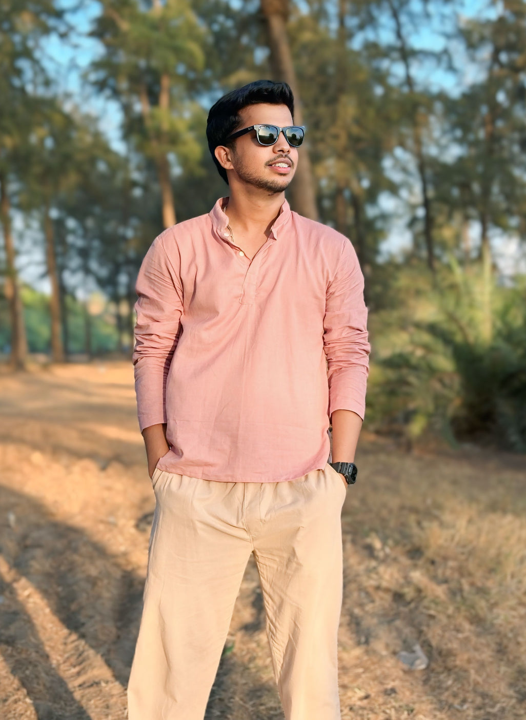 Onion Pink Cotton Flex Half Kurta