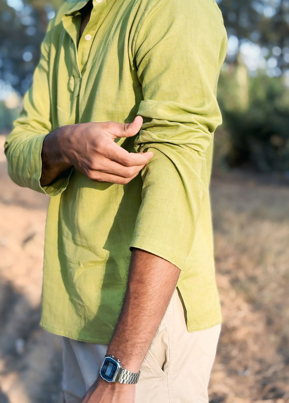 Pistachio Green Cotton Flex Half Kurta.