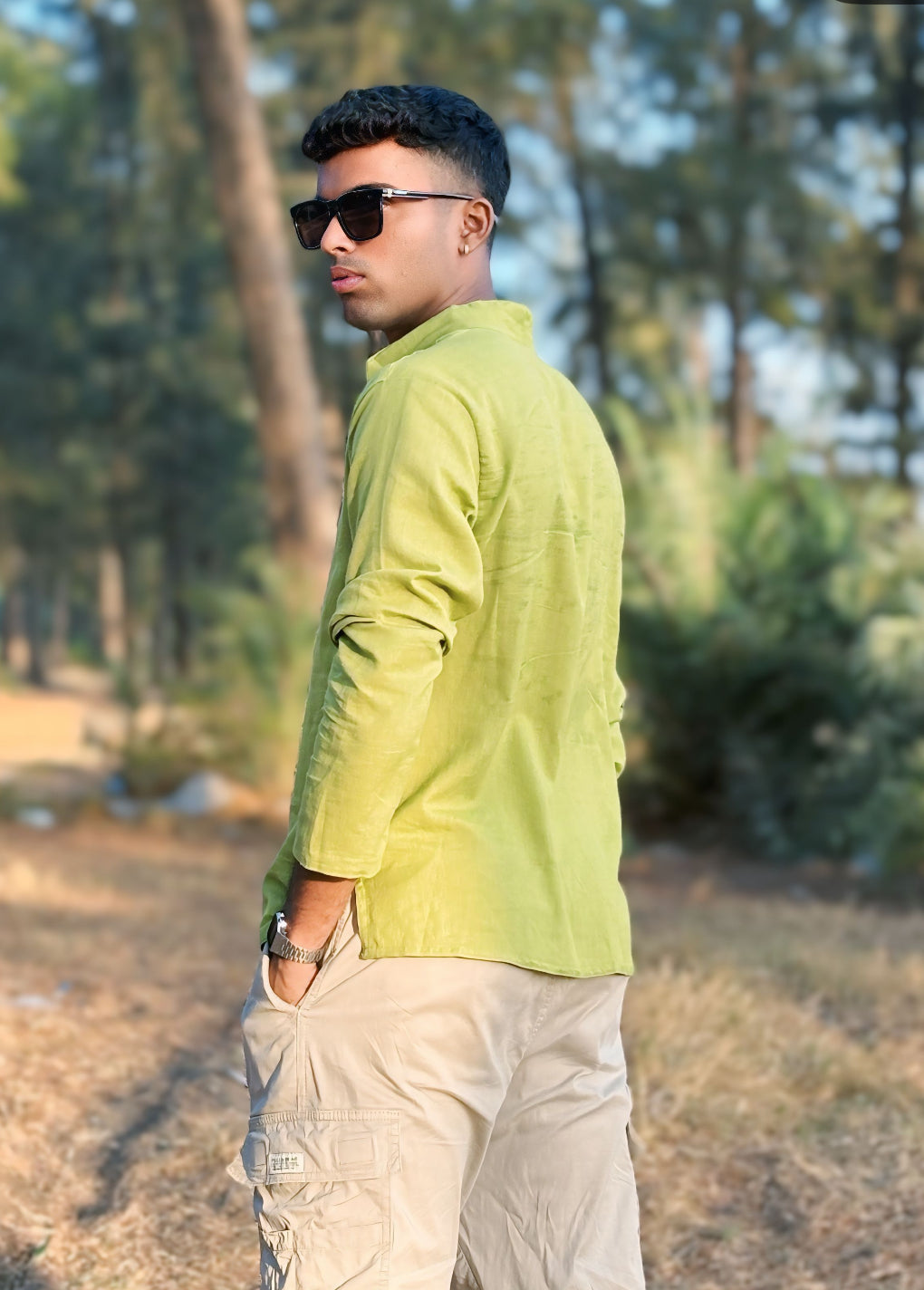 Pistachio Green Cotton Flex Half Kurta.