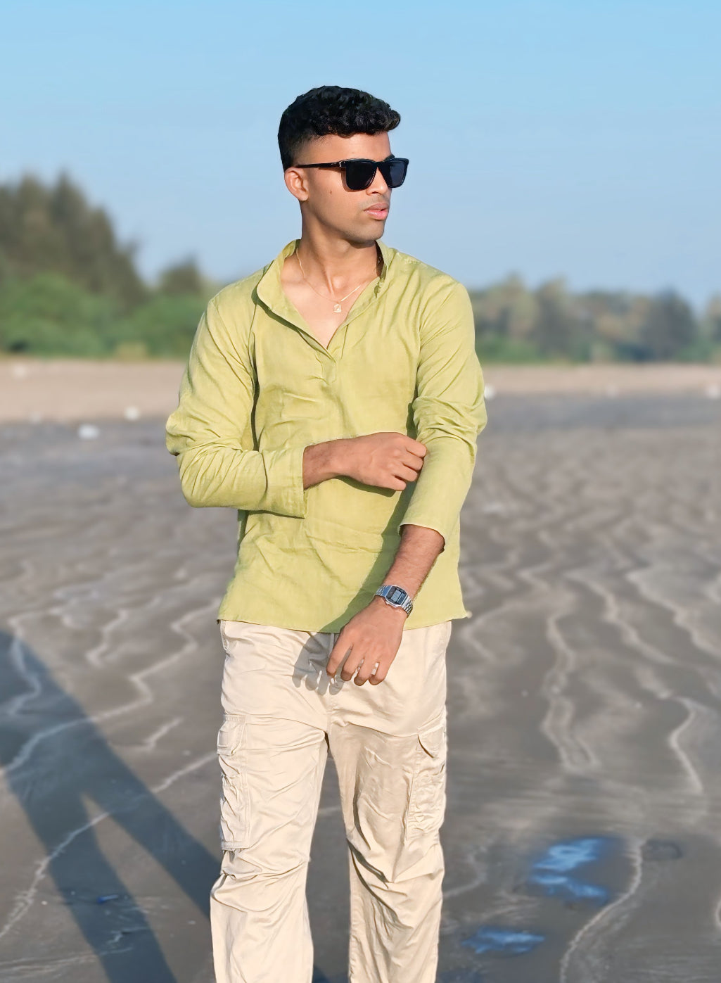 Pistachio Green Cotton Flex Half Kurta.
