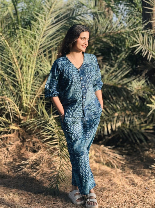 Navy blue Checkered Coord Set