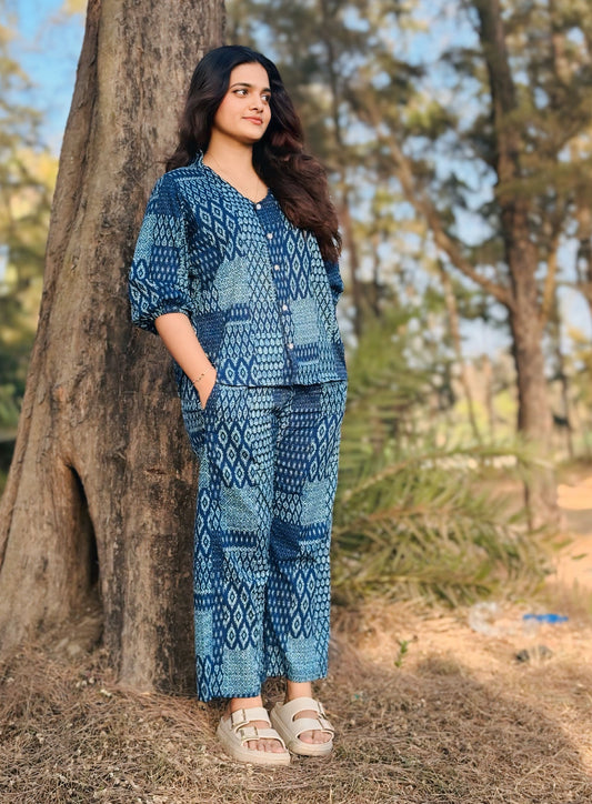 Navy blue Checkered Coord Set