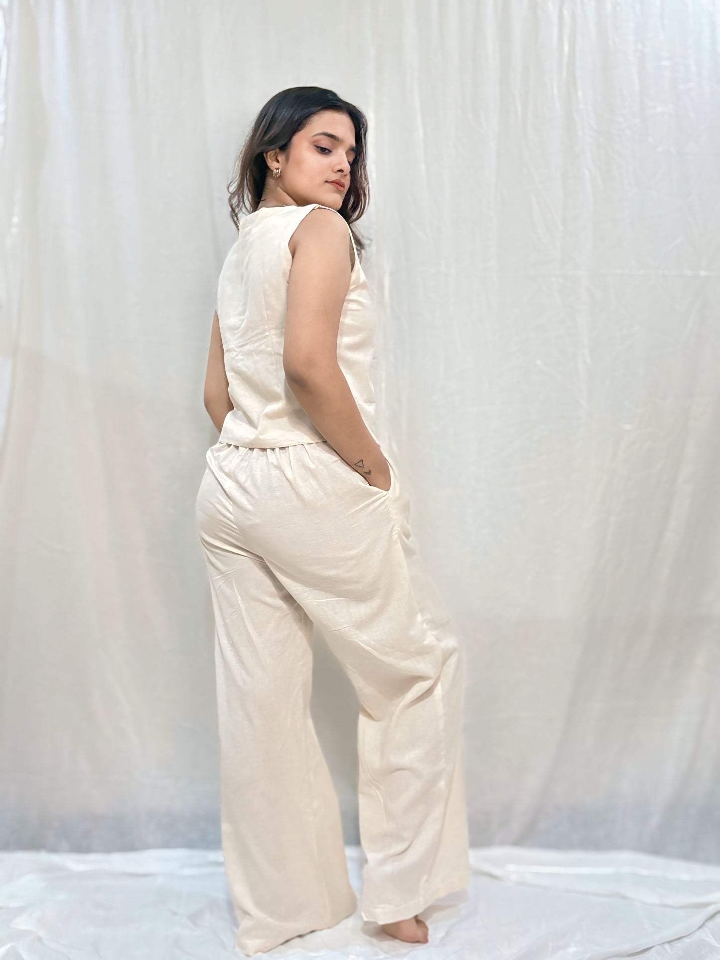 Women's Sleeveless Beige Waistcoat Co-ord Set.