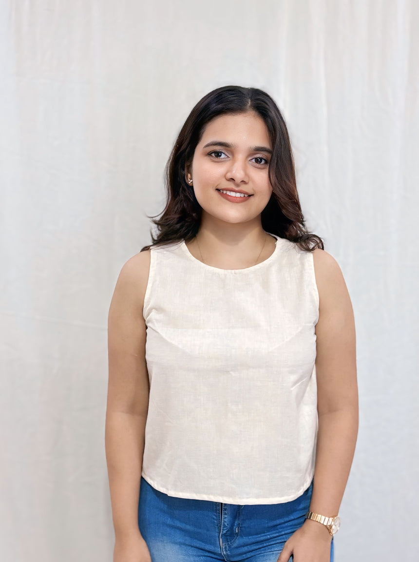 Women's Sleeveless Ivory Cotton Top