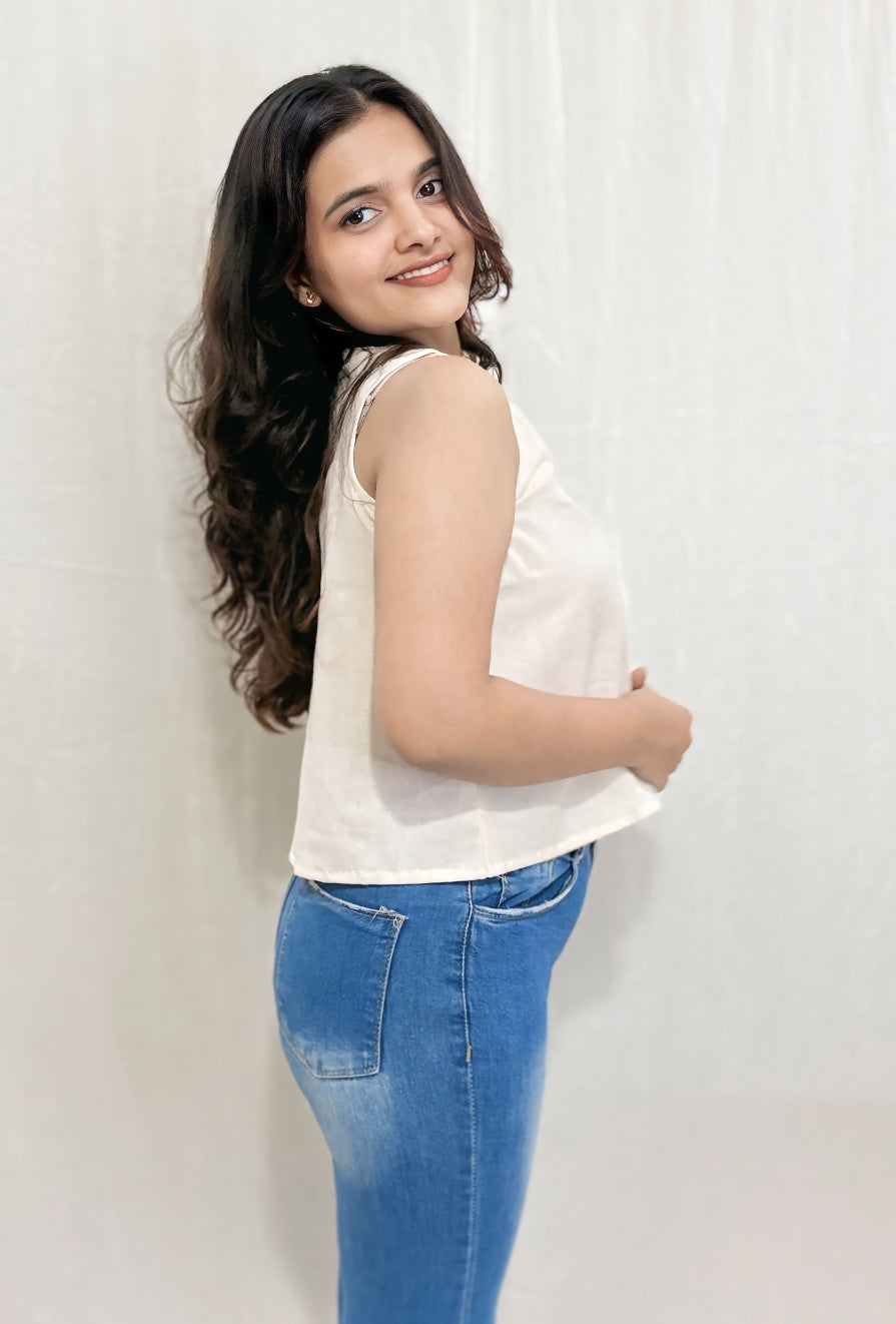 Women's Sleeveless Ivory Cotton Top