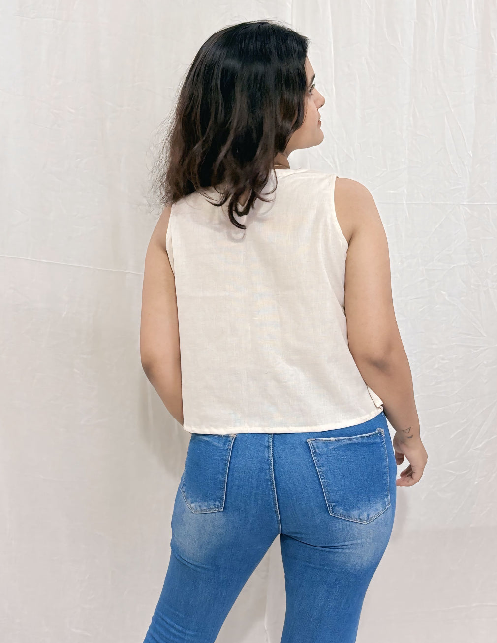 Women's Sleeveless Ivory Cotton Top