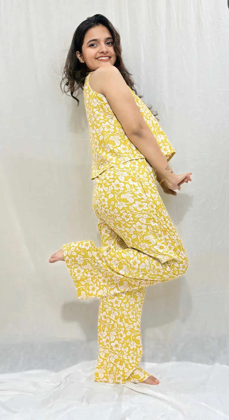 Yellow Floral Cotton Co-ord Set