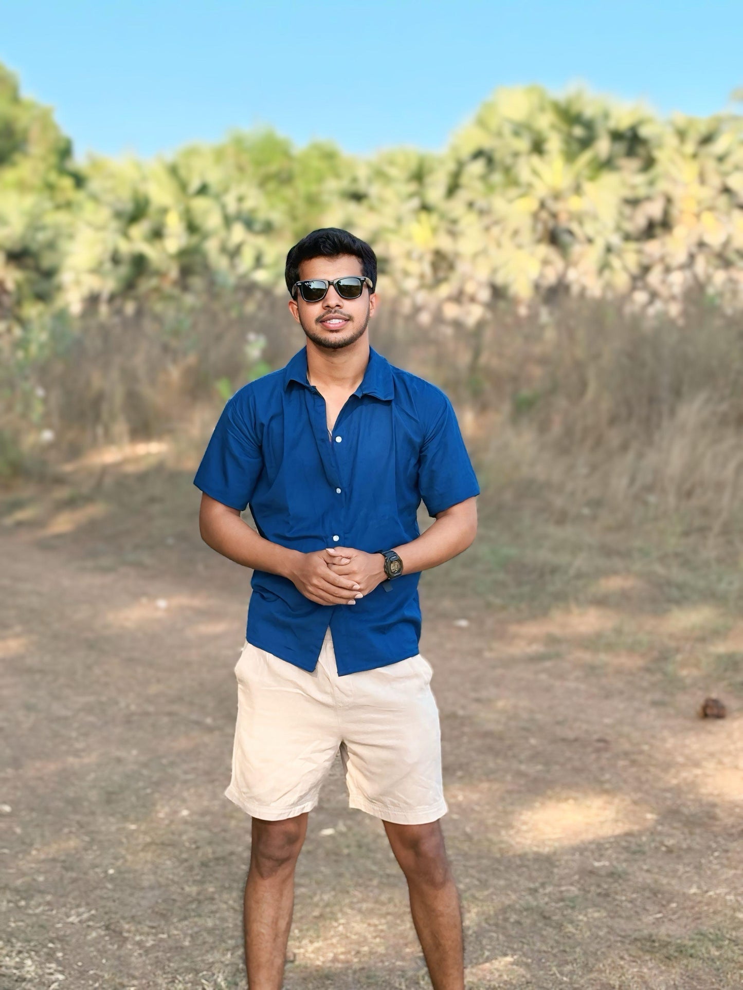 Navy Blue Cotton Flex Shirt.