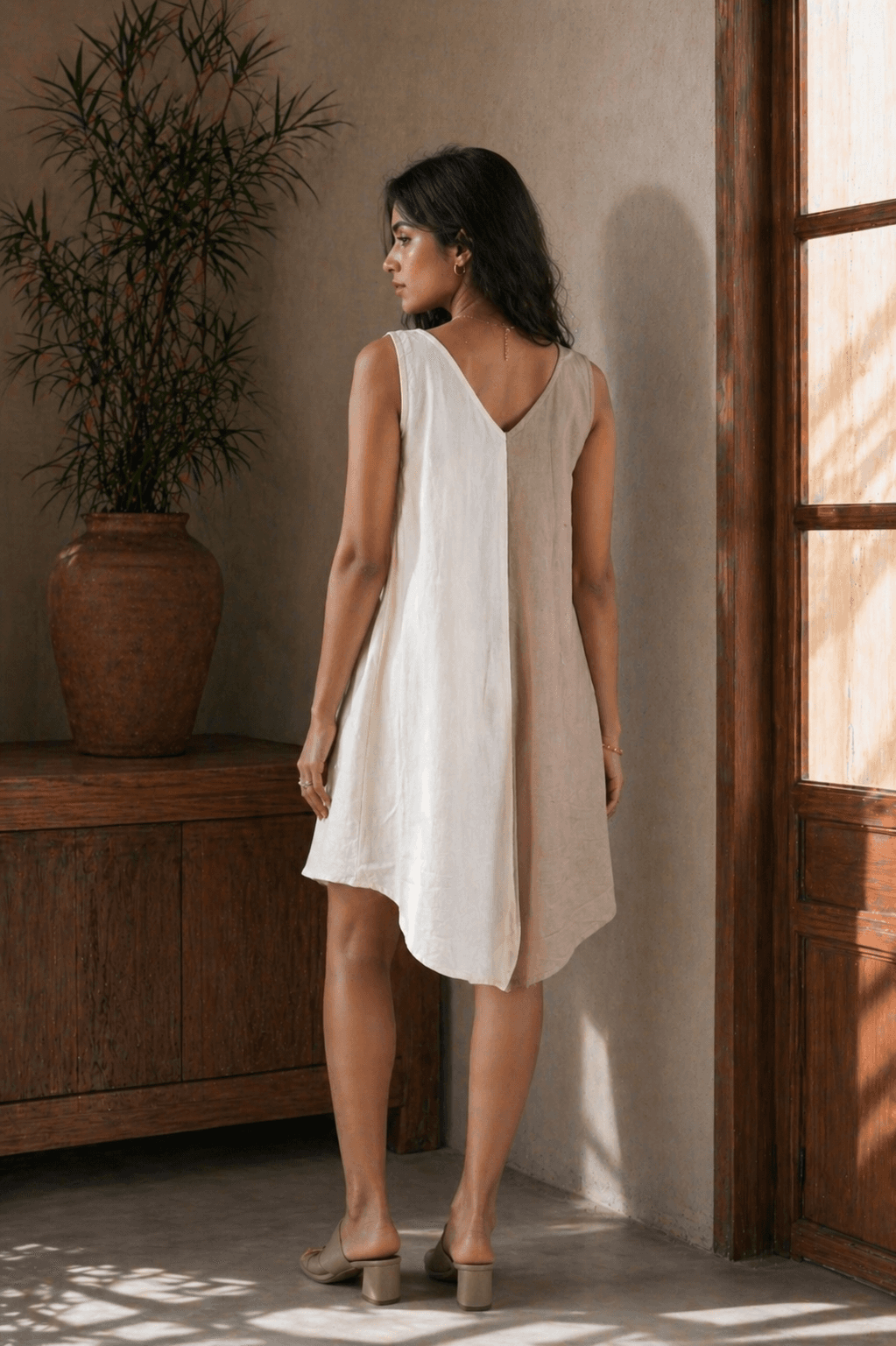 Asymmetric two-tone dress