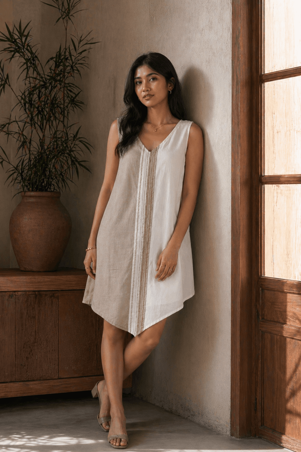 Asymmetric two-tone dress