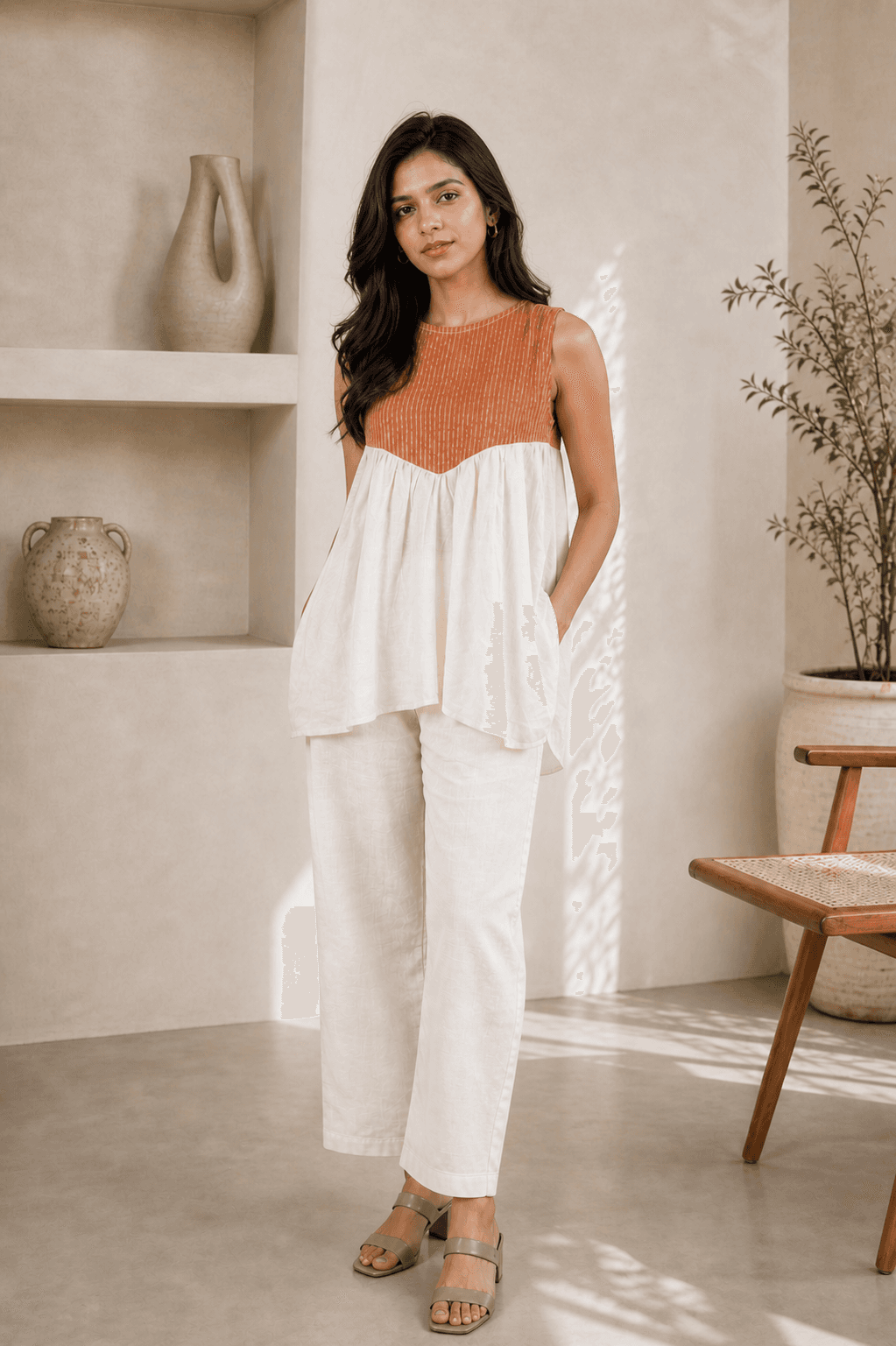 Sleeveless two-tone coord set