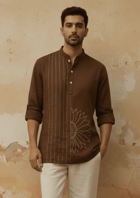 DARK BROWN HALF KURTA