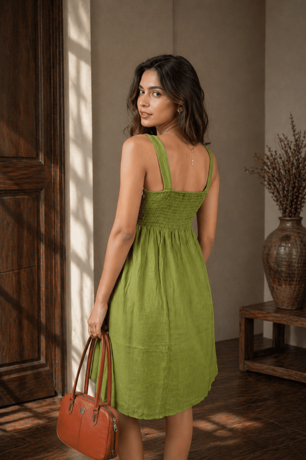 Olive green strap dress