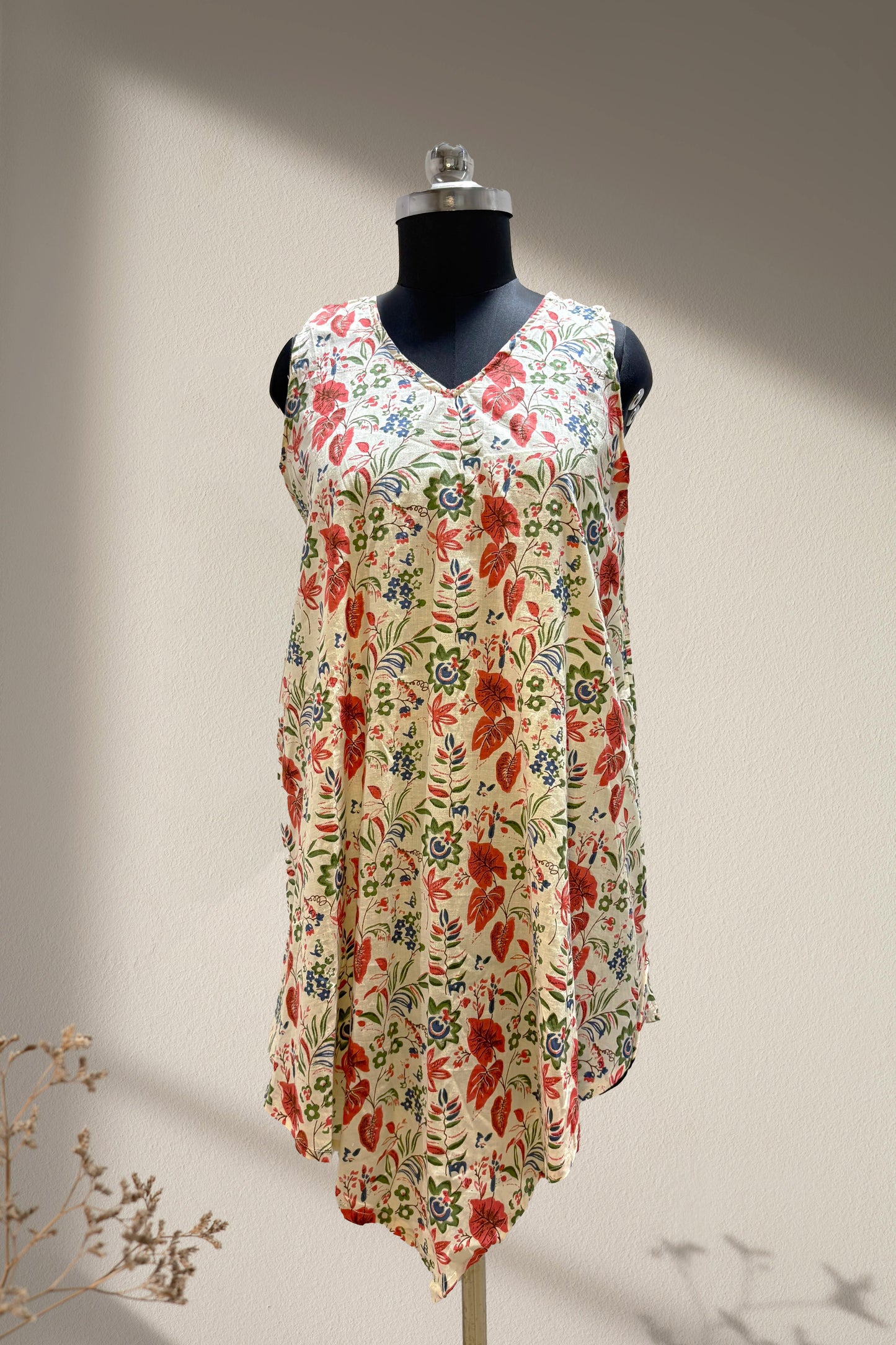 Floral Ivory Asymmetric Kurti