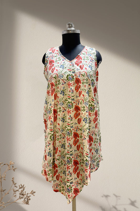 Floral Ivory Asymmetric Kurti