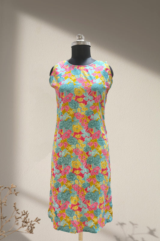 Sleeveless Multicoloured Floral Cotton Kurti