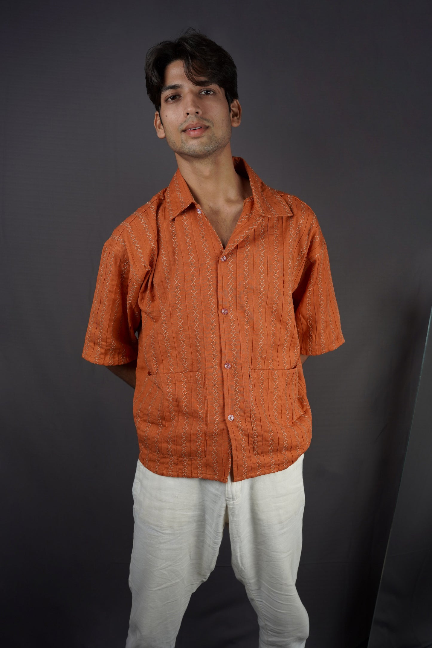 Rust all-over threadwork oversized shirt