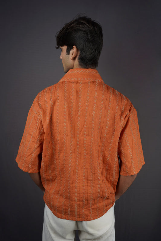Rust all-over threadwork oversized shirt