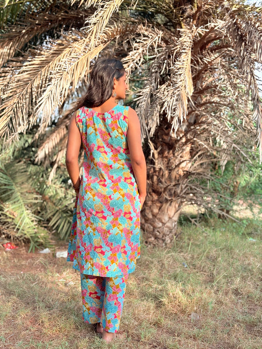 Multicolour Sleeveless Coord Set