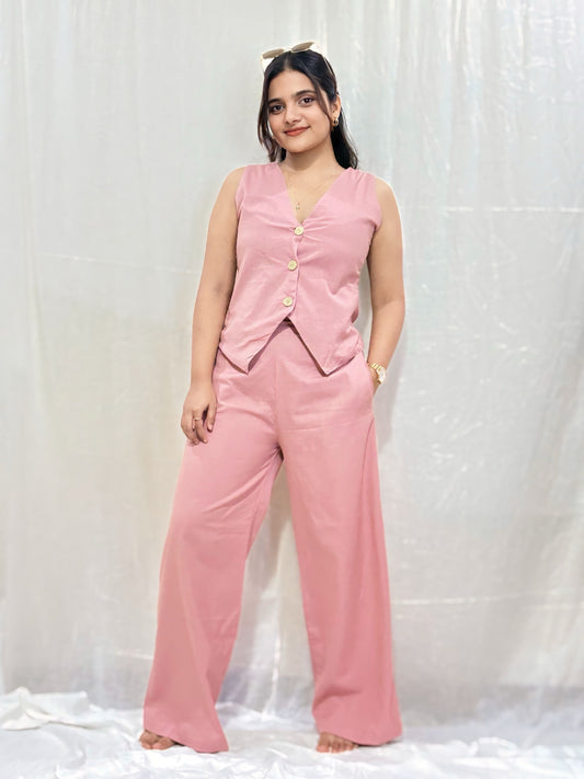 Onion Pink Cotton Flex Waistcoat Co-ord Set