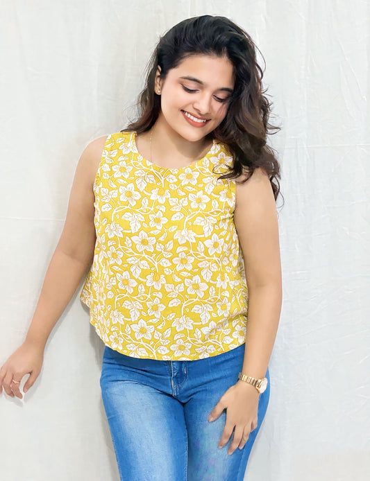 Yellow Floral Printed Top