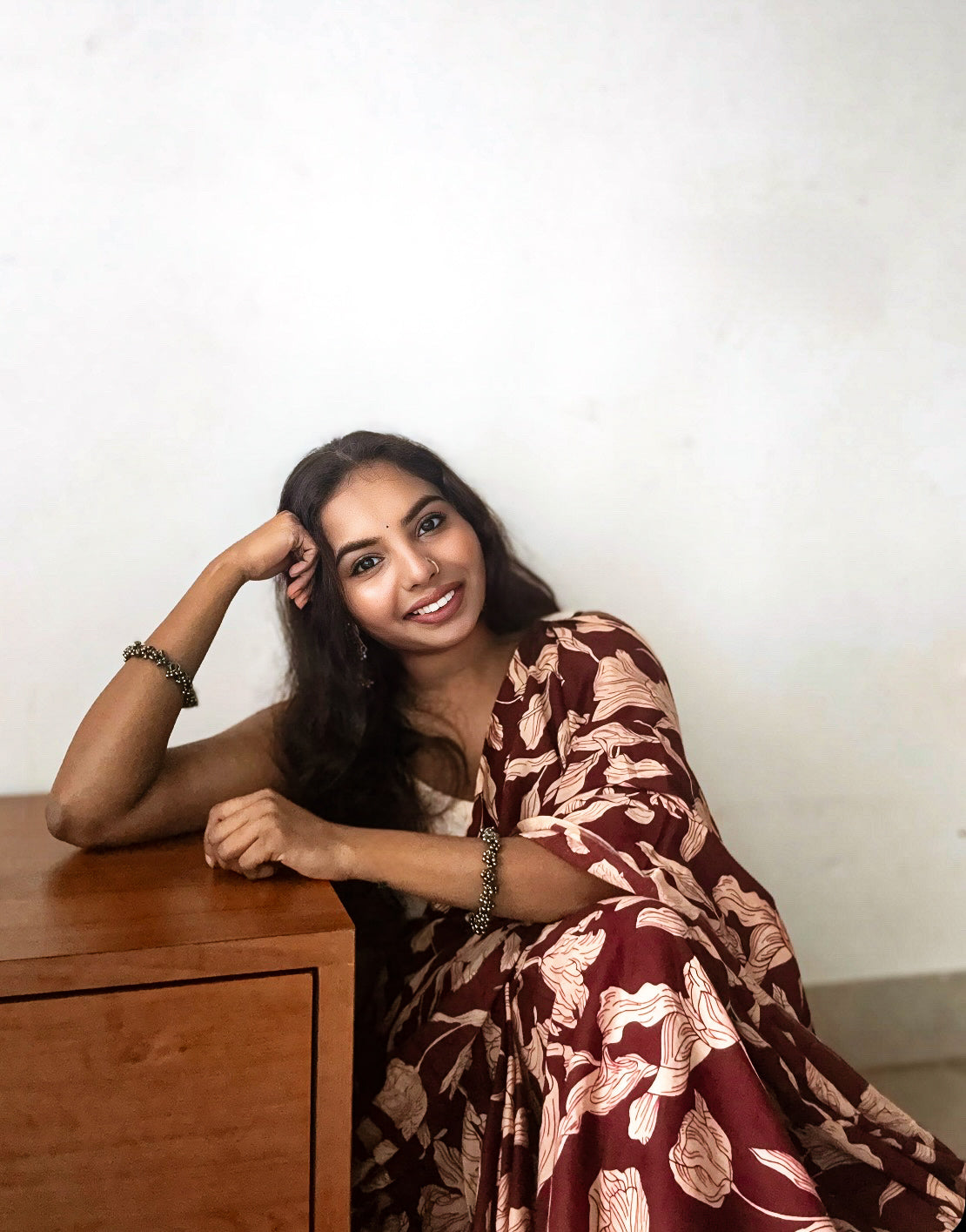 Maroon Floral Printed Cotton Saree